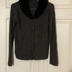 Laura Scott Charcoal Cardigan with Blk Faux Fur Collar S